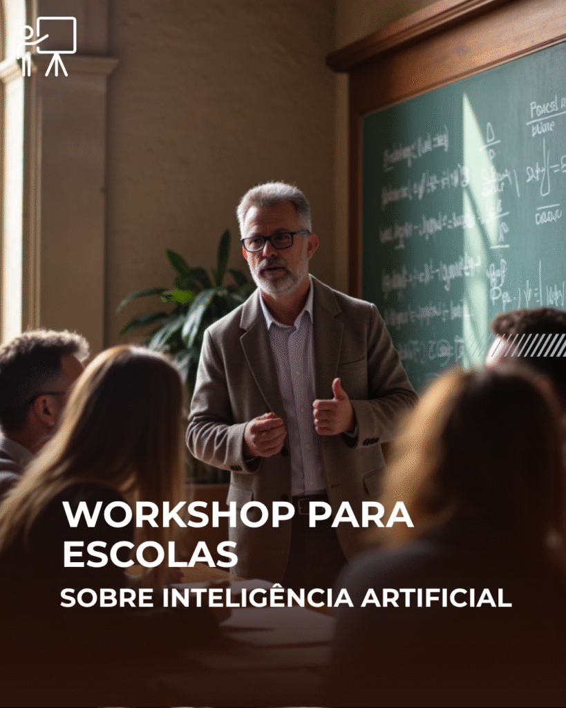 Homem ministrando um palestra e workshop sobre IA