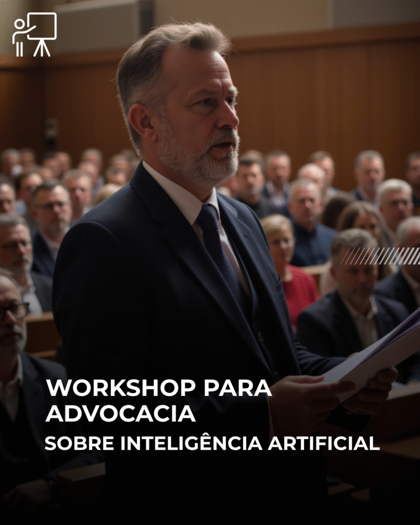 Homem ministrando um palestra e workshop sobre IA